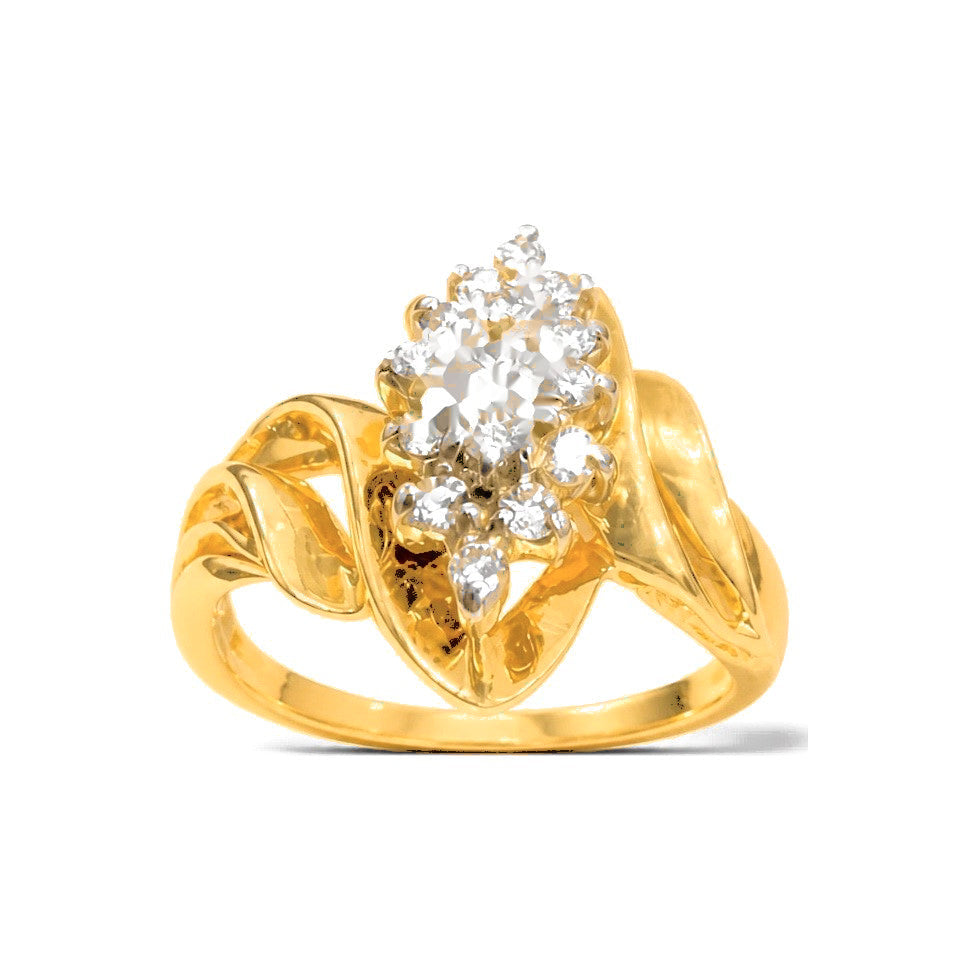 Anillo de Dama Oro 10k Cluster Marquesa Cinta con Diamantes Naturales