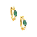 12mm Aretes de Dama Oro 14k Argolla Marquesa con Esmeralda y Diamantes Naturales