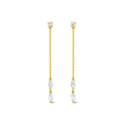 Aretes de Dama Oro 14k Cadena Larga con Circonios Marquesa