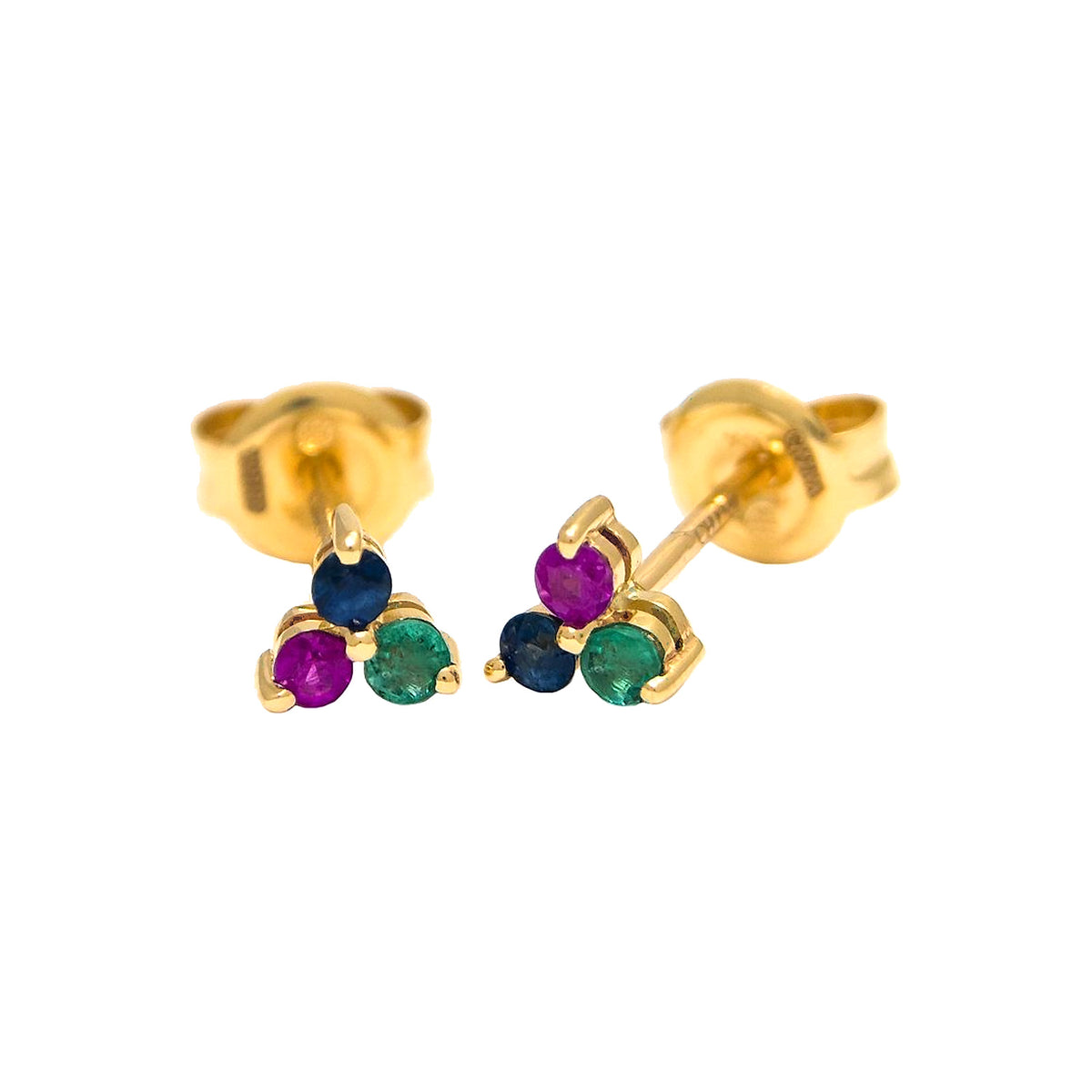 Aretes de Dama Oro 14k Redondos con Multi Gem