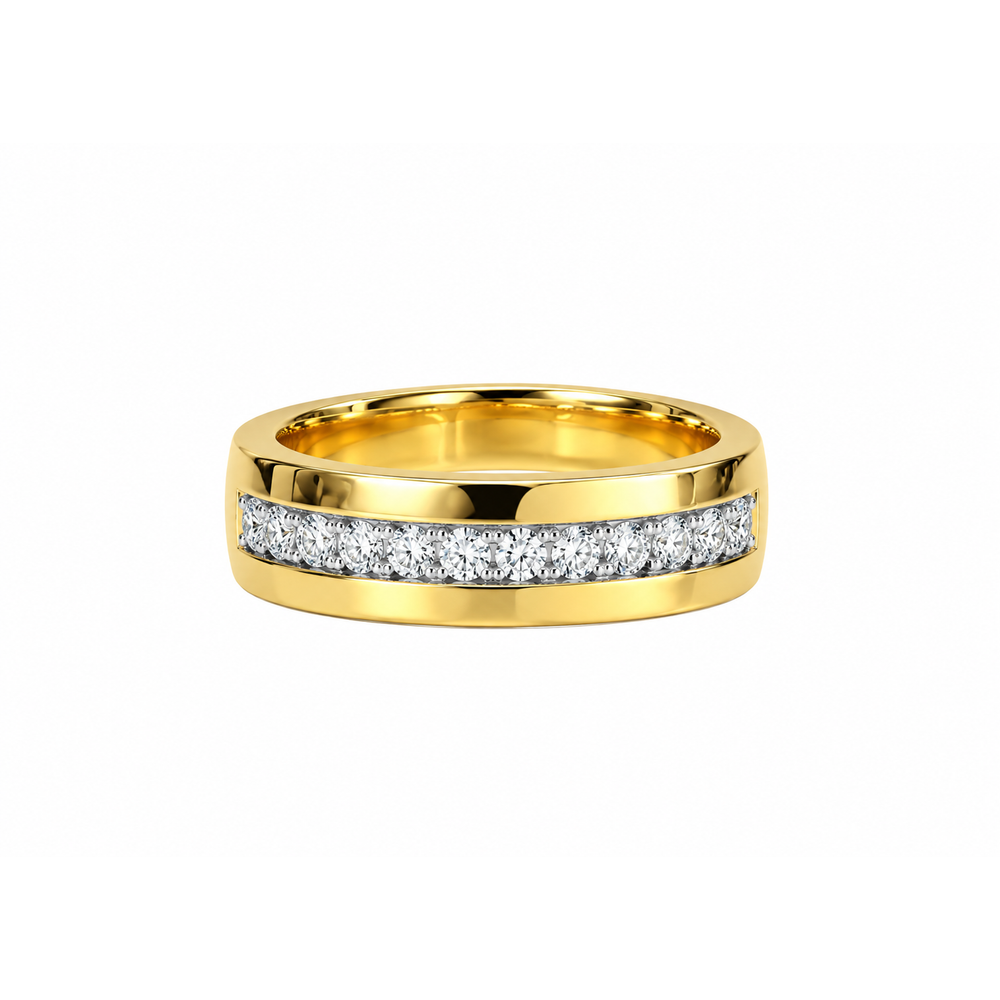 Anillo de Matrimonio de Hombre Oro 10k Canal de Diamantes Naturales