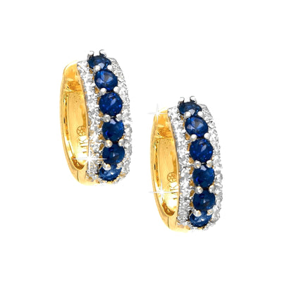 11.2mm Aretes de Dama Oro 14k Argolla Redondos con Zafiro y Diamantes Naturales