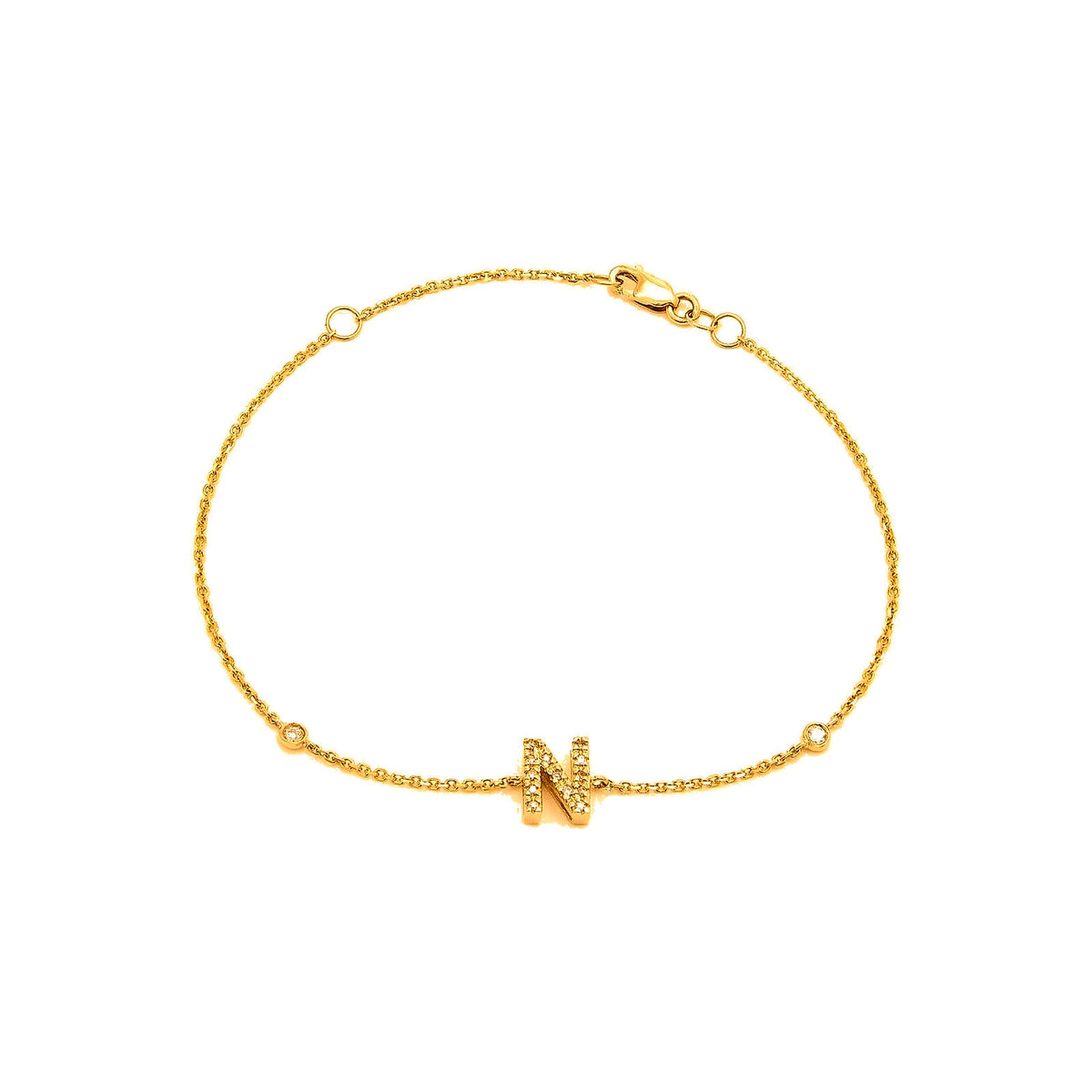 7mm Brazalete de Dama Oro 14k Inicial Pavé con Diamantes Naturales