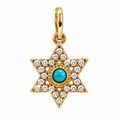 8mm Dije Estrella de David Oro 14k Pavé con Turquesa