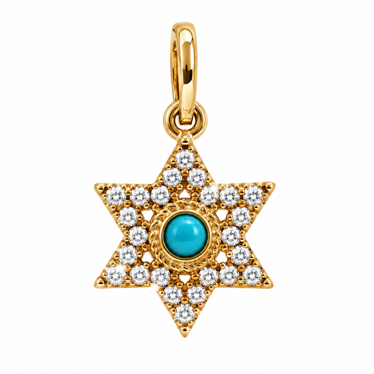 8mm Dije Estrella de David Oro 14k Pavé con Turquesa