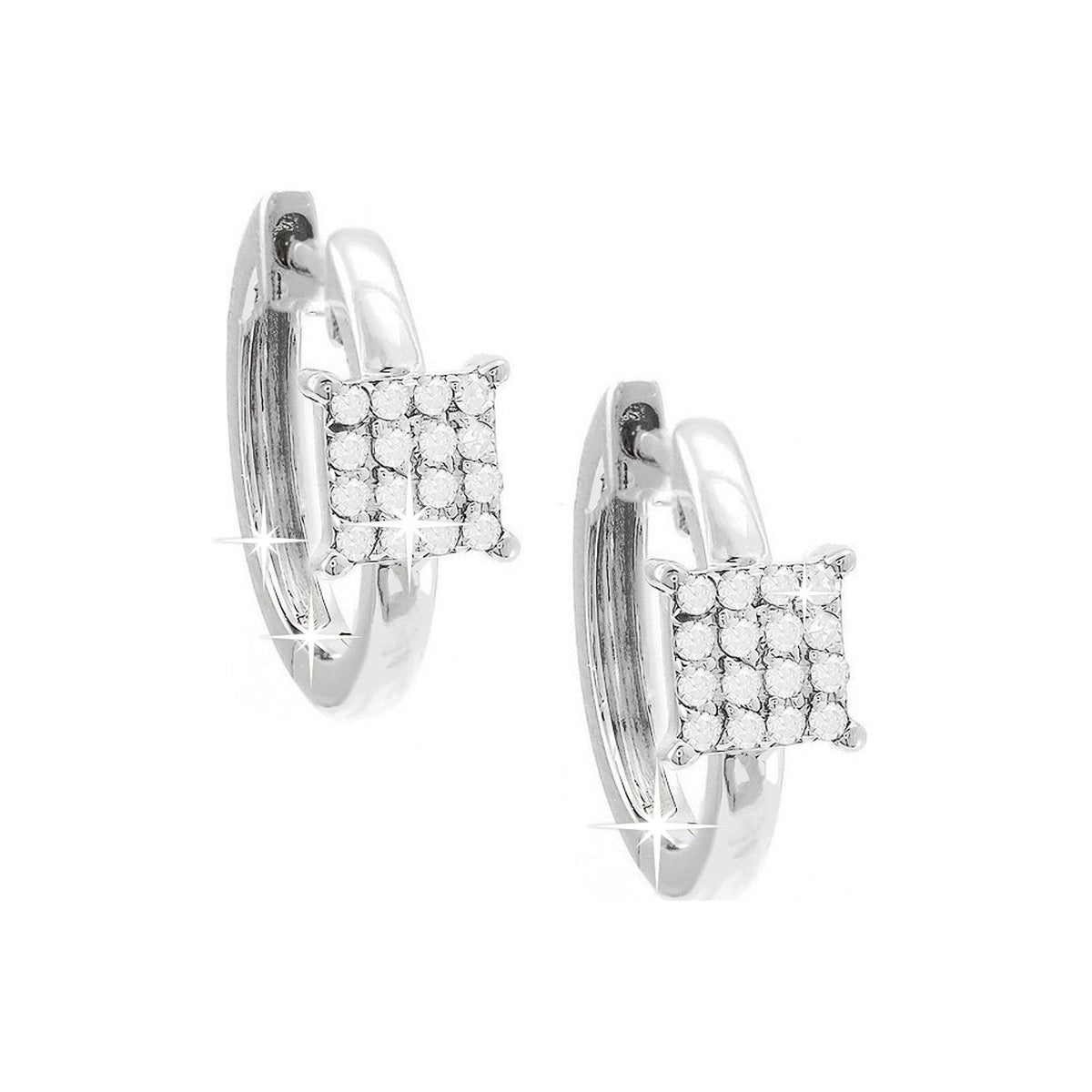 11mm Aretes de Dama Oro Blanco 14k Argolla Pavé con Diamantes Naturales