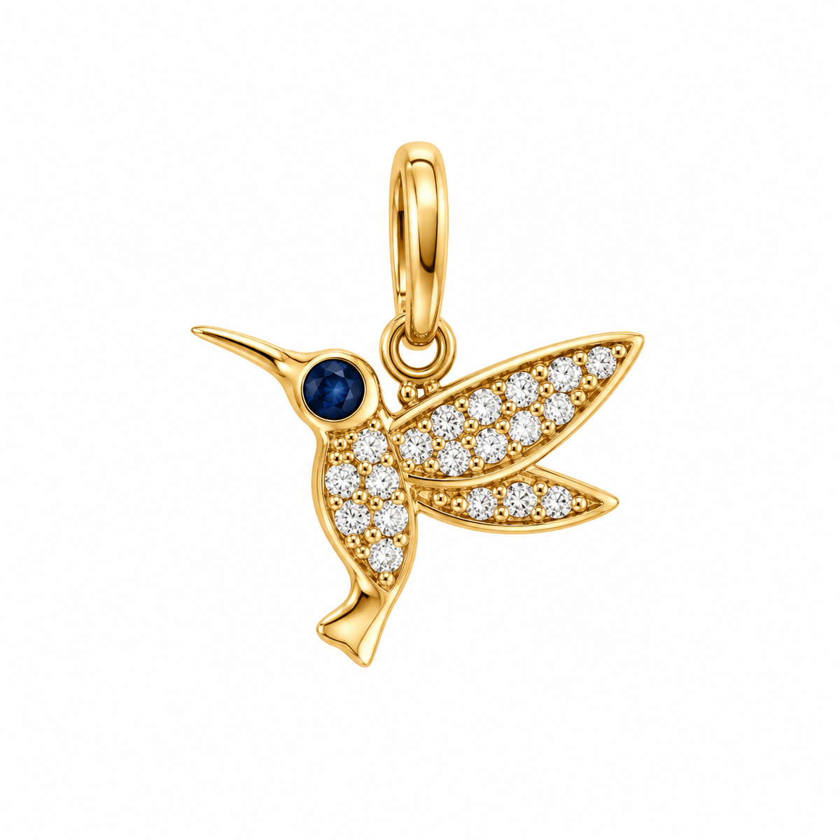 Dije Colibrí Oro 14k con Diamantes Naturales y Zafiro