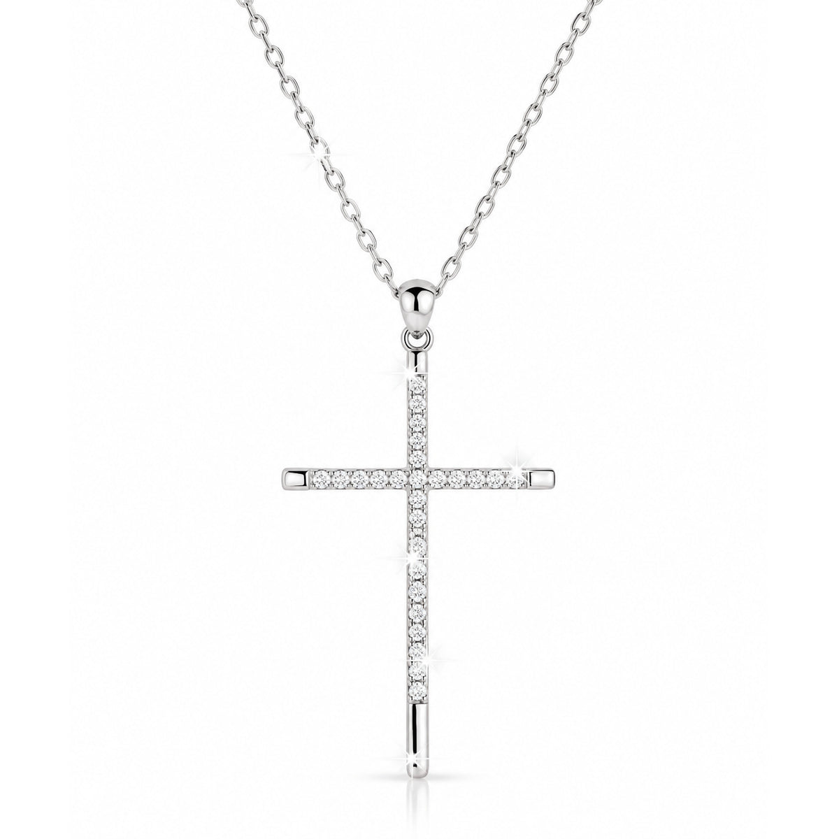 Cadena de Mujer Oro Blanco 14k con Dije de Cruz y Diamantes Naturales