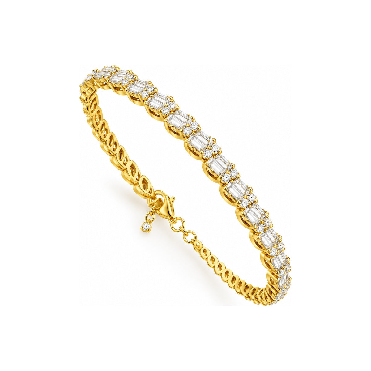 Brazalete de Dama Oro 14k Tenis Baguette y Redondos con Diamantes Naturales