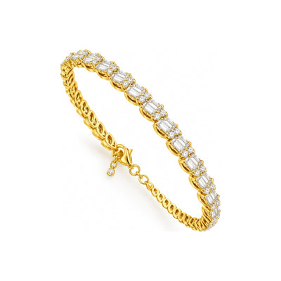 Brazalete de Dama Oro 14k Tenis Baguette y Redondos con Diamantes Naturales