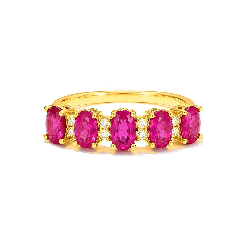 Anillo de Dama Oro 10k Eternity Circonios Fucsia