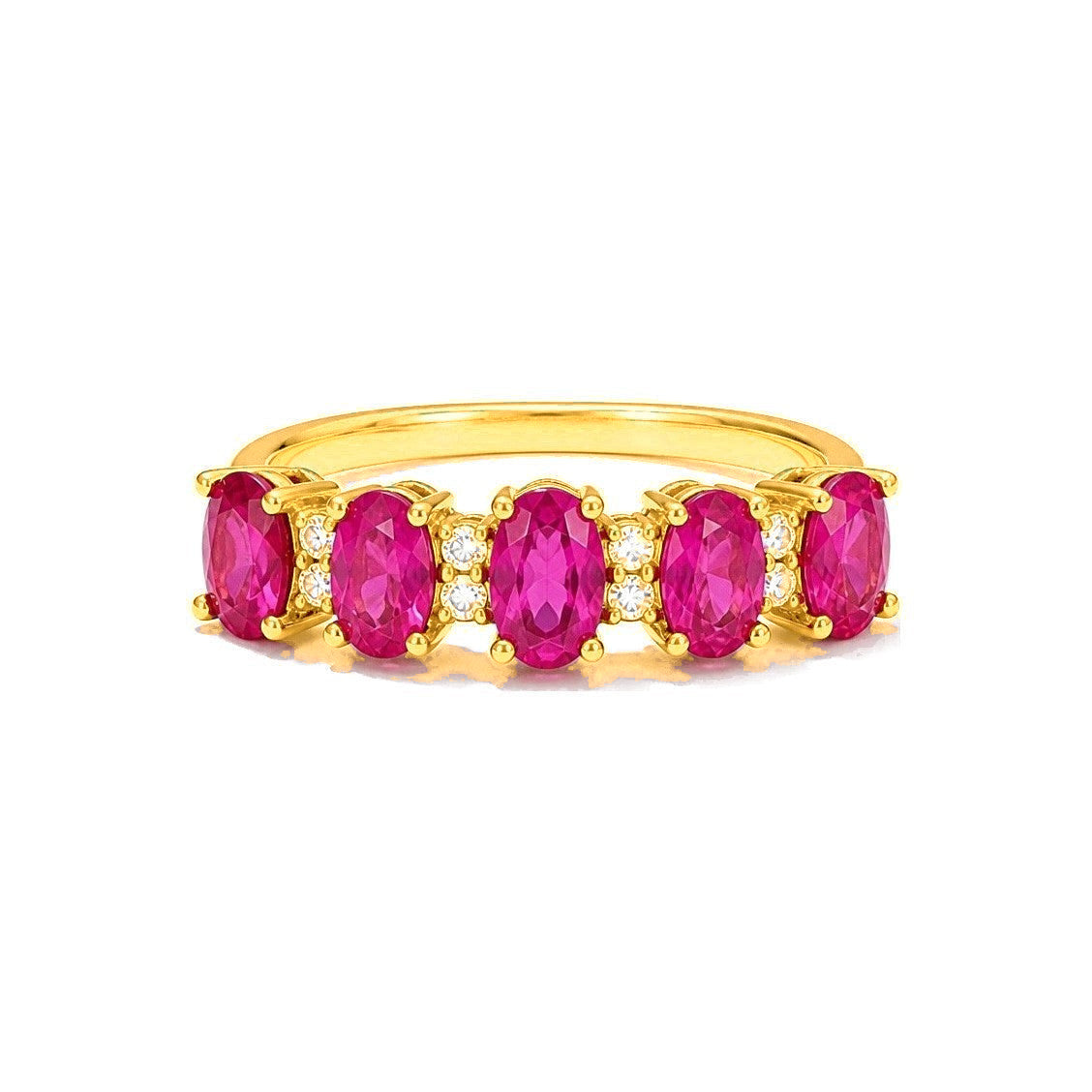 Anillo de Dama Oro 10k Eternity Circonios Fucsia