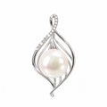 Dije Perla Enjaulada Oro Blanco 14k con Circonios