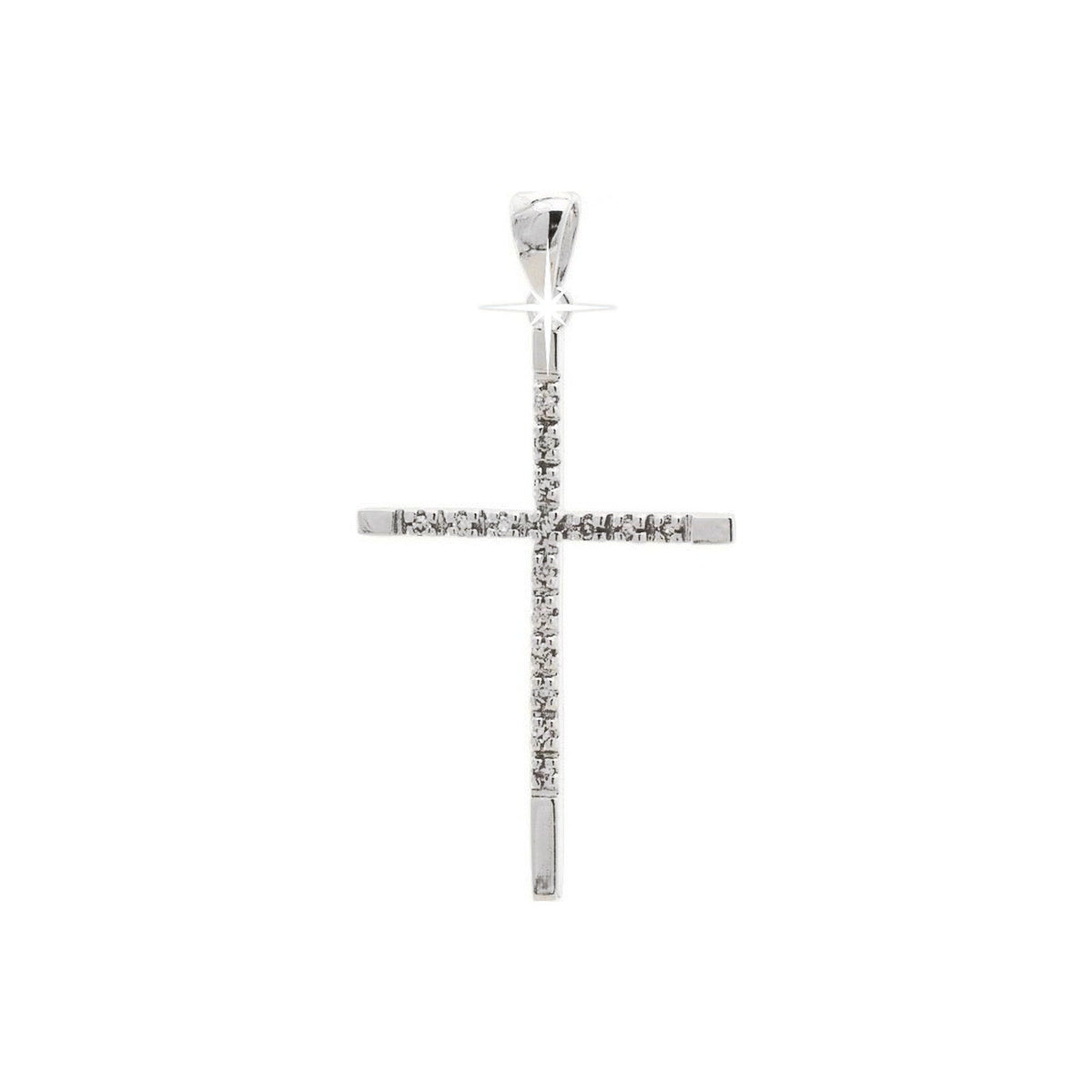 Dije Oro Blanco 14k Cruz Pavé con Diamantes Naturales