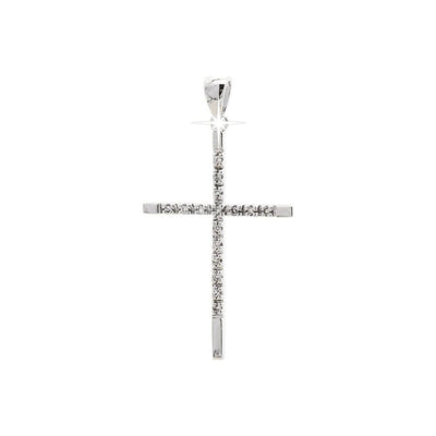 Dije Oro Blanco 14k Cruz Pavé con Diamantes Naturales