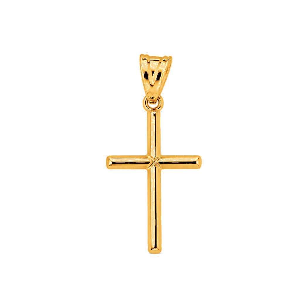 Dije Cruz de Tubo Pequeña Oro 10k con Centro Diamantado