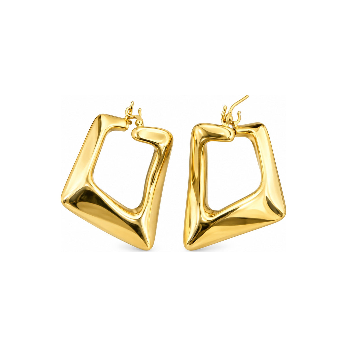 Aretes de Dama Oro 14k Aro Geométrico Abombado