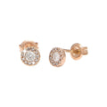 5.5mm Aretes de Dama Oro Rosa 14k Topos con Halo con Diamantes Naturales