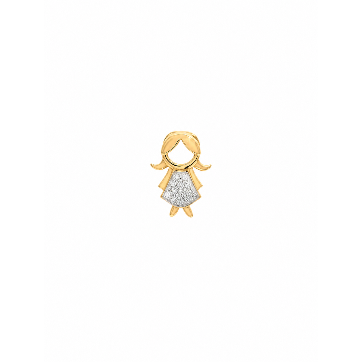 7x11mm Dije Niña Vestido Pavé Oro 14k con Circonios
