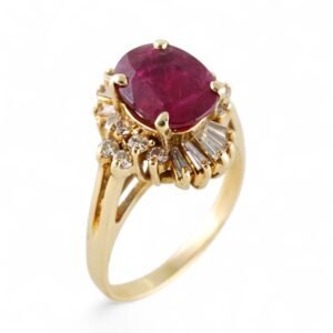 14k Yellow Gold Diamond Ruby Stone Ring