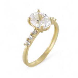 Oval Solitaire Ring with Brilliant Accents 10k Yellow Gold