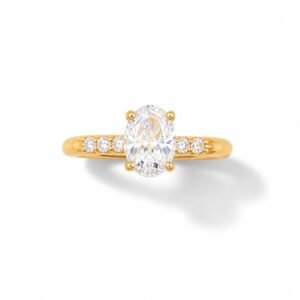 Oval Solitaire Ring with circonio Accents 10k Yellow Gold