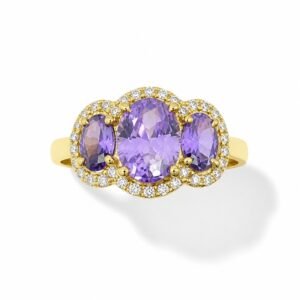 Anillo 10k piedras circonio malva