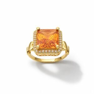 Anillo 10k de piedra circonio naranja