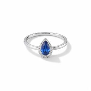 Anillo 14k oro blanco diamante y zafiros