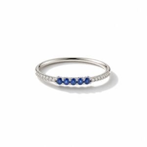 Anillo 14k oro blanco diamante y zafiros
