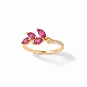 Anillo 14k diamante y rubí