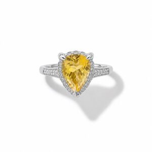 Anillo 14k blanco diamante citrina