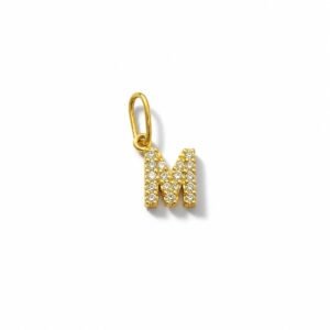 Dije letra M 14k diamante natural