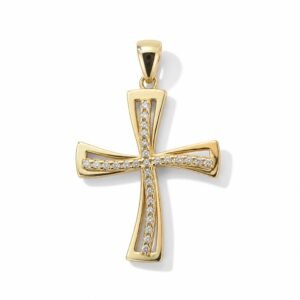 Dije de cruz 14k ilustrado con circonios