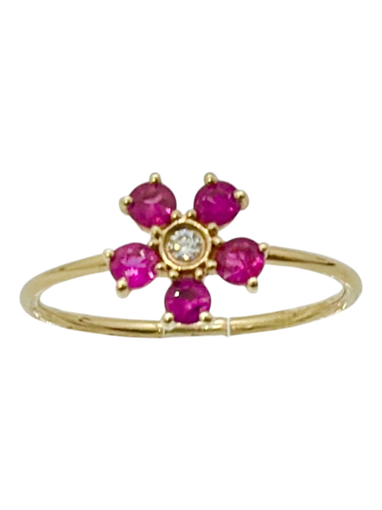 Anillo 14k diamante rubi en forma de flor