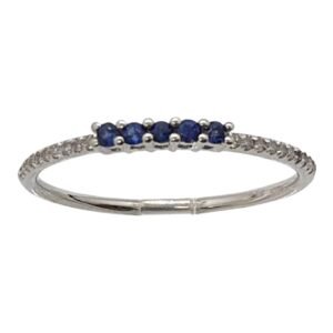 Anillo 14k oro blanco diamante y zafiros
