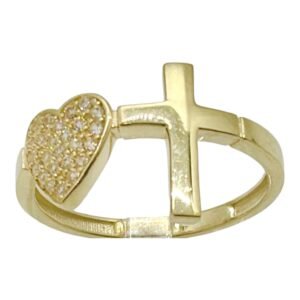 Anillo 10k de cruz con corazón