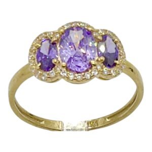 Anillo 10k piedras circonio malva