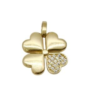 Dije 14k flor trébol de corazón