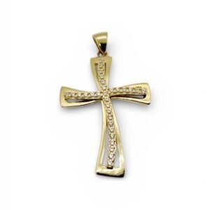 Dije de cruz 14k ilustrado con circonios