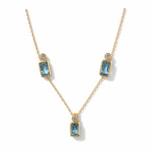 Set cadena dije aretes 18k agua marina