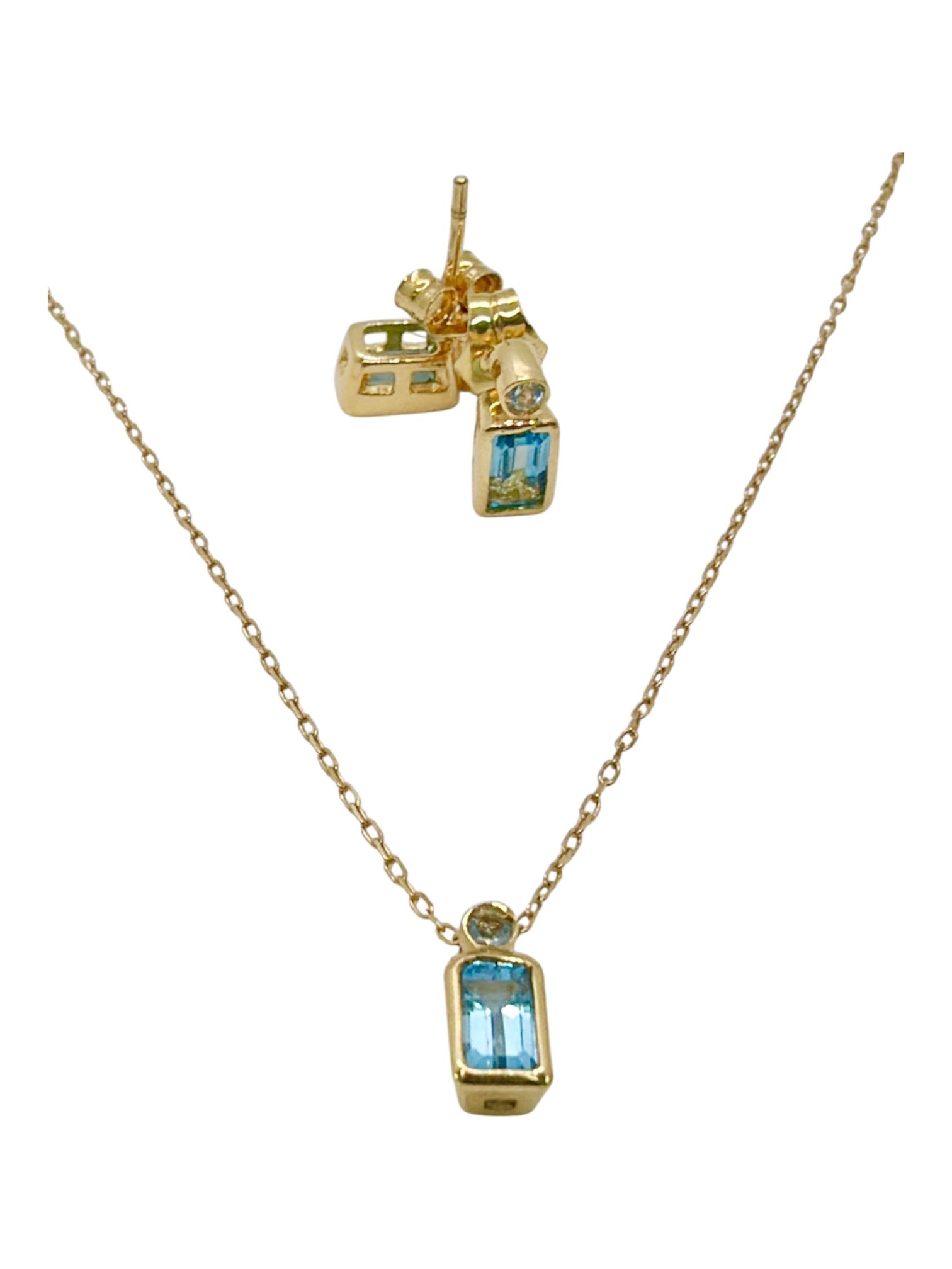 Set cadena dije aretes 18k agua marina