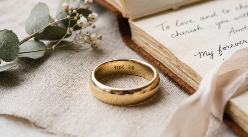 Handcrafted 10kt yellow gold wedding band with a polished finish on a minimalist design