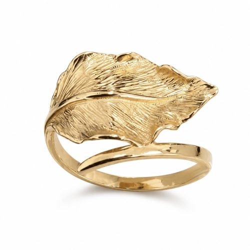 Anillo de Oro 14k Hoja Texturizada