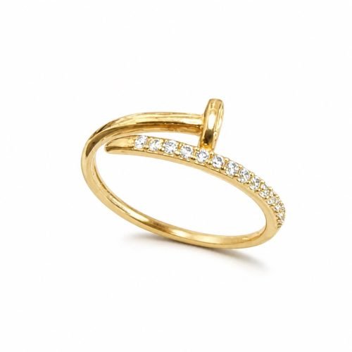 Anillo de Oro 14k Clavo Fino con Piedras Circonia