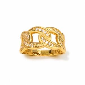 Anillo de Oro 18k Eslabón Cubano con Piedras Circonia