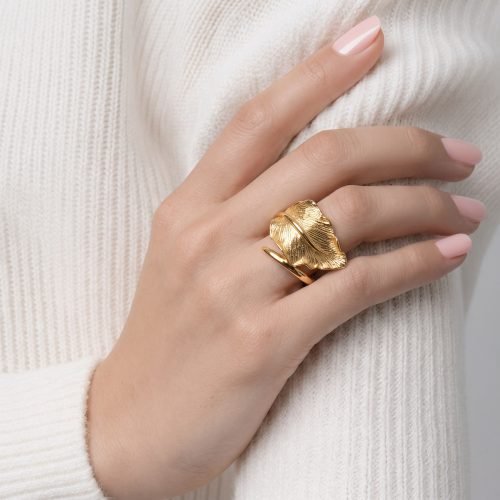 Anillo de Oro 14k Hoja Texturizada