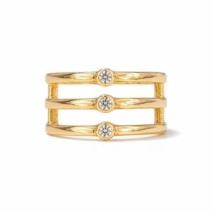 Anillo de Oro 10k Tres Bandas con Piedras Circonia