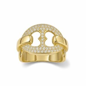 Anillo de Oro 10k Eslabón Marinero con Piedras Circonia