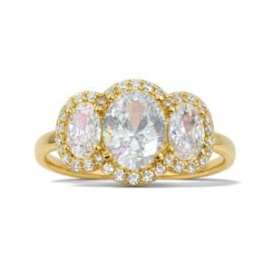 Anillo de Dama Oro 10k Trilogía con Halo